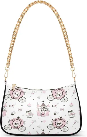 Princess Castle Carriage Womens Shoulder Bag for Women Girls Hobo Tote Handbag Gold Chain Crossbody Bag with Zipper Clutch Purse Handbags