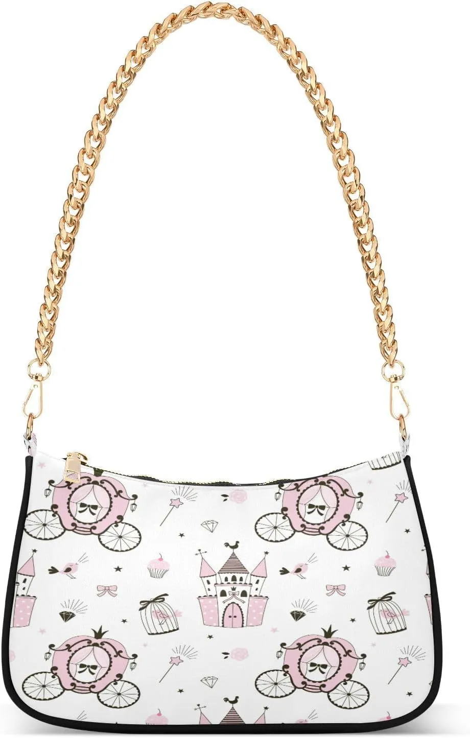 Princess Castle Carriage Womens Shoulder Bag for Women Girls Hobo Tote Handbag Gold Chain Crossbody Bag with Zipper Clutch Purse Handbags