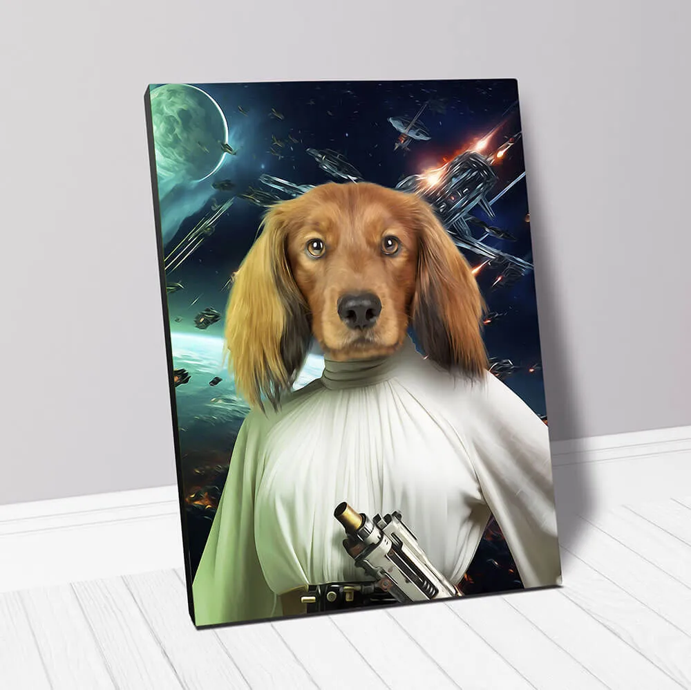 PRINCESS LAYABOUT IN SPACE - Princess Leia & Star Wars Inspired Custom Pet Portrait Canvas