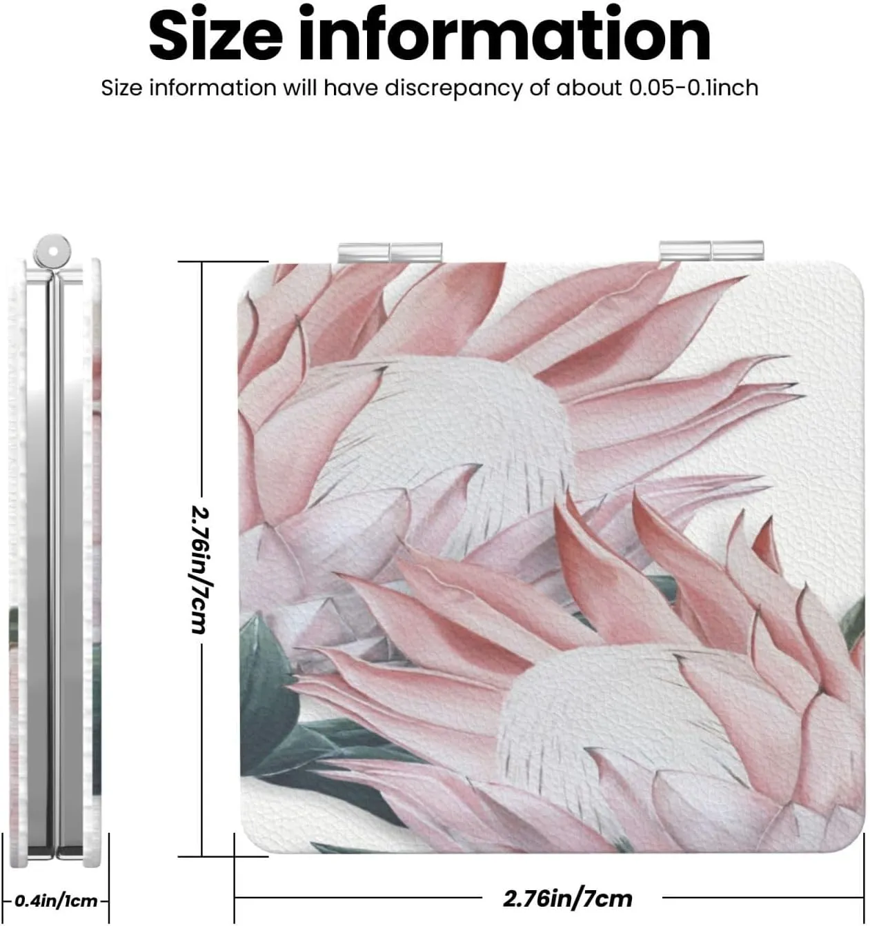 Protea Trendy Flower Women Small Pocket Makeup Mirror Compact Portable Folding Handheld Makeup Mirror