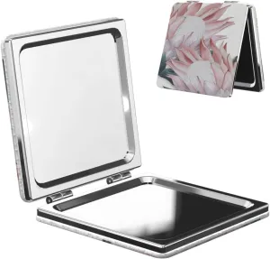 Protea Trendy Flower Women Small Pocket Makeup Mirror Compact Portable Folding Handheld Makeup Mirror