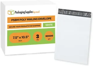 PSBM White Poly Mailers 7 x 10 Inch 90000 Pack Shipping Bags for Clothing, Sturdy Shipping Envelopes, Strong Self Seal Mailing Bags for Small Business, Poly Bags for Small Businessess