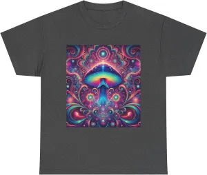 Psychedelic Cosmic Mushroom Tee - Unisex Heavy Cotton Shirt, Boho Style, Festival Wear, Unique Graphic T-Shirt, Eclectic Dark Heather