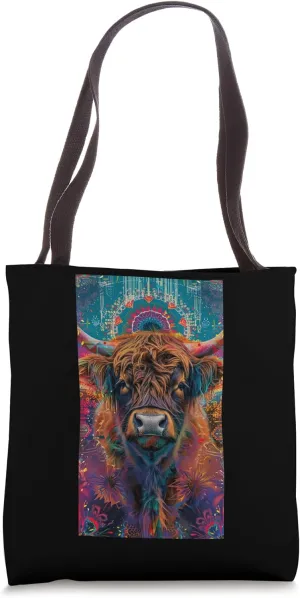 Psychedelic Portrait Highland Cow Highland cow Tote Bag