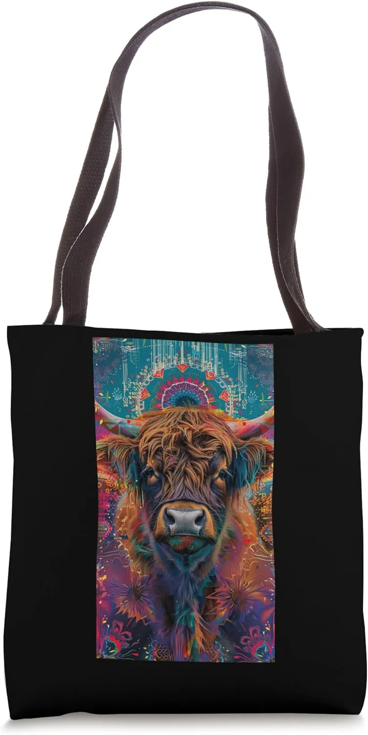 Psychedelic Portrait Highland Cow Highland cow Tote Bag