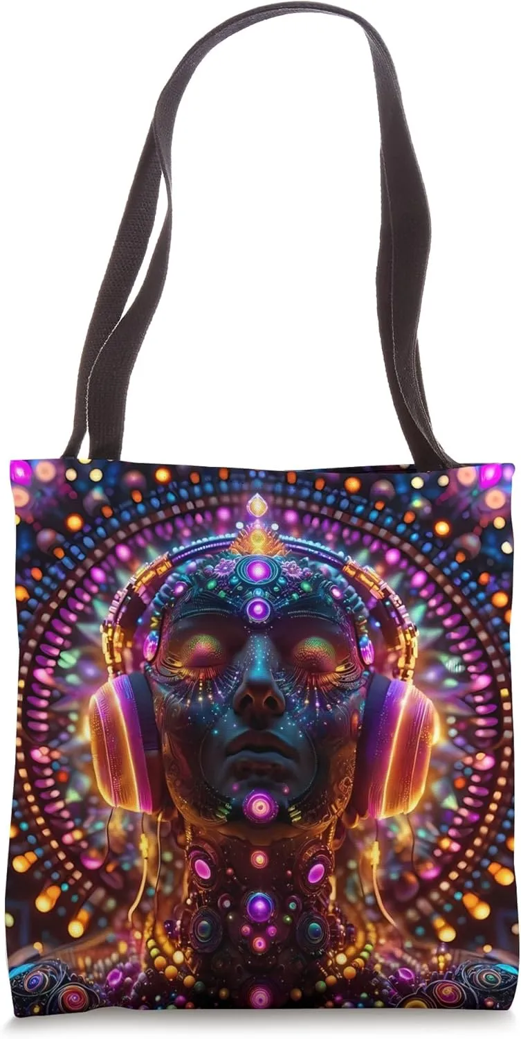 Psychedelic Trance Rave Colorful Art Portrait Tote Bag