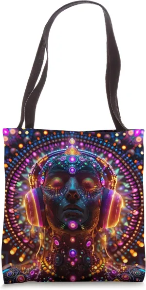 Psychedelic Trance Rave Colorful Art Portrait Tote Bag
