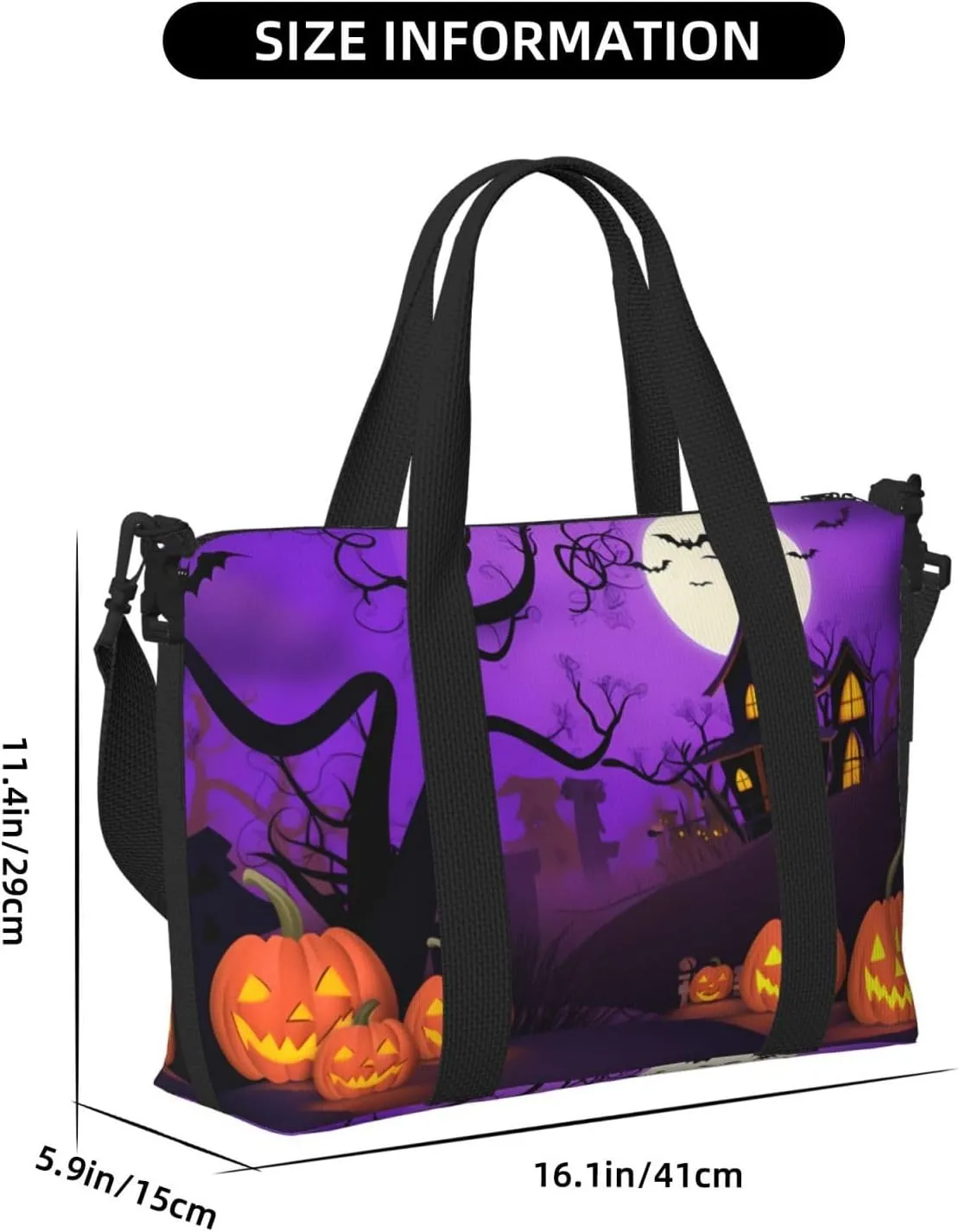 Pumpkins Castle Travel Duffel Bags for Women Men, Sports Training Gym Bag Dance Bag with Adjustable Shoulder Strap Halloween Purple Night Weekender Overnight Bag
