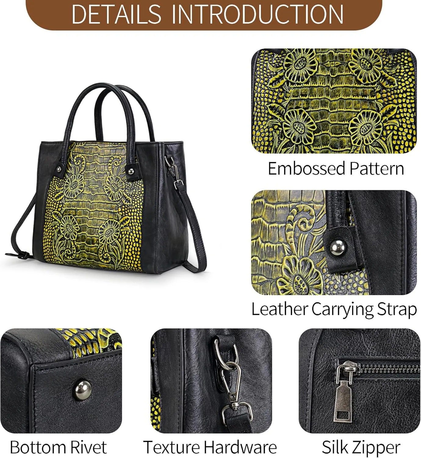 Purse and Handbag For Women Leather Shoulder Bag Top Handle Tote Bag Crossbody Bags Medium Satchel Vintage Embossing Pattern