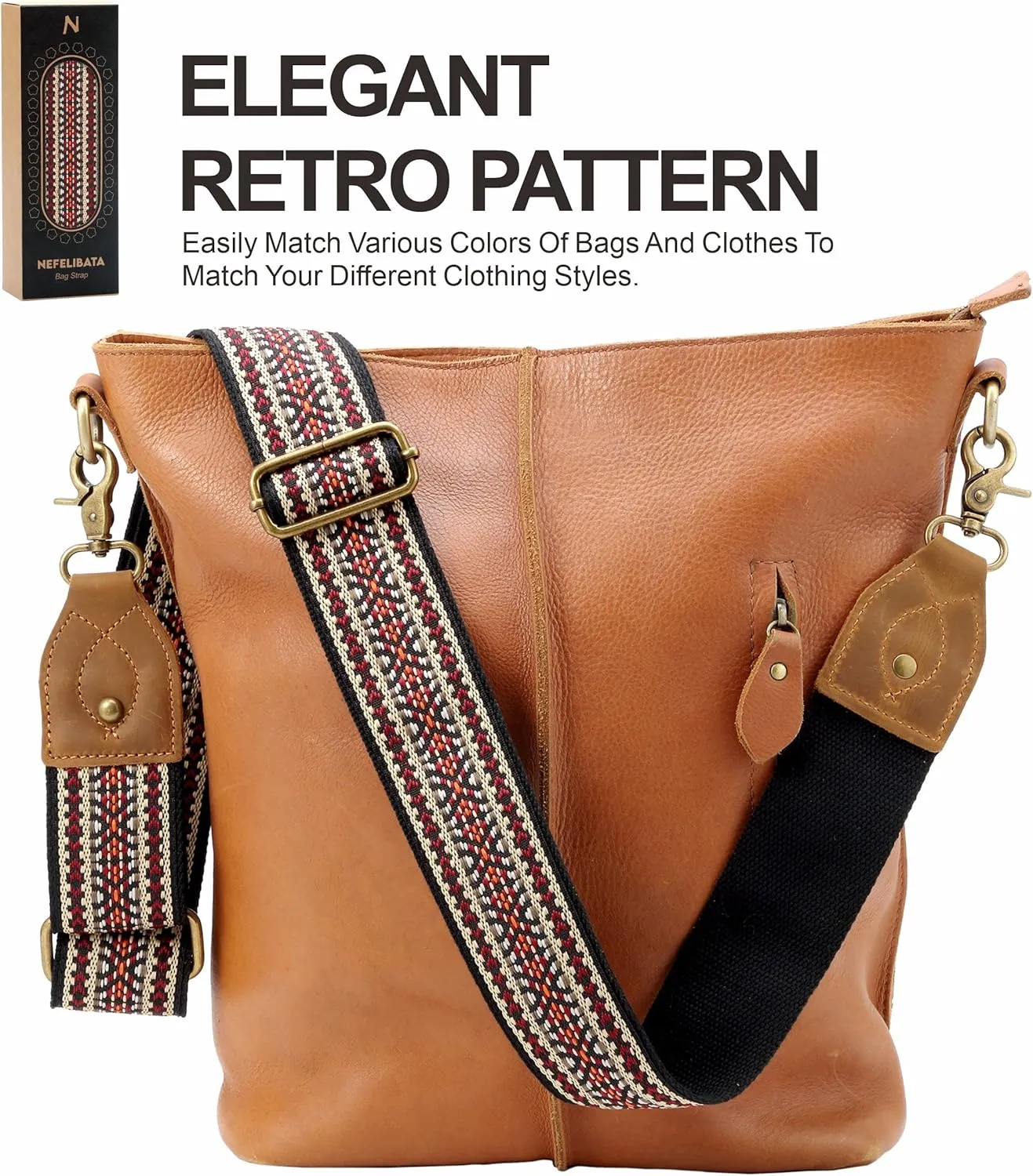 Purse Strap-2"Crazy Horse Leather Wide Shoulder Strap Adjustable Replacement,Jacquard Embroidery Bag Straps