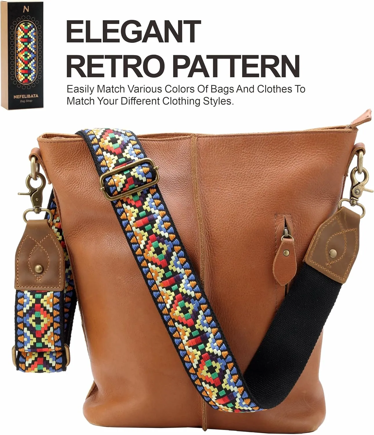 Purse Strap-2"Crazy Horse Leather Wide Shoulder Strap Adjustable Replacement,Jacquard Embroidery Bag Straps