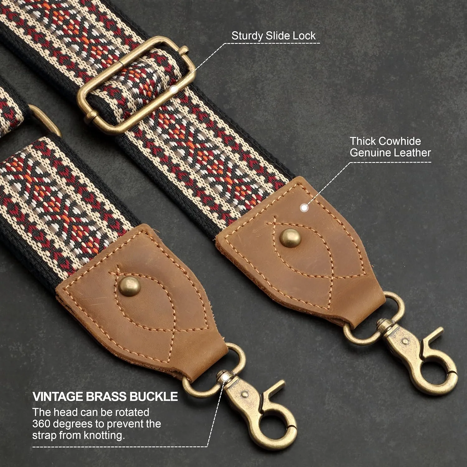 Purse Strap-2"Crazy Horse Leather Wide Shoulder Strap Adjustable Replacement,Jacquard Embroidery Bag Straps