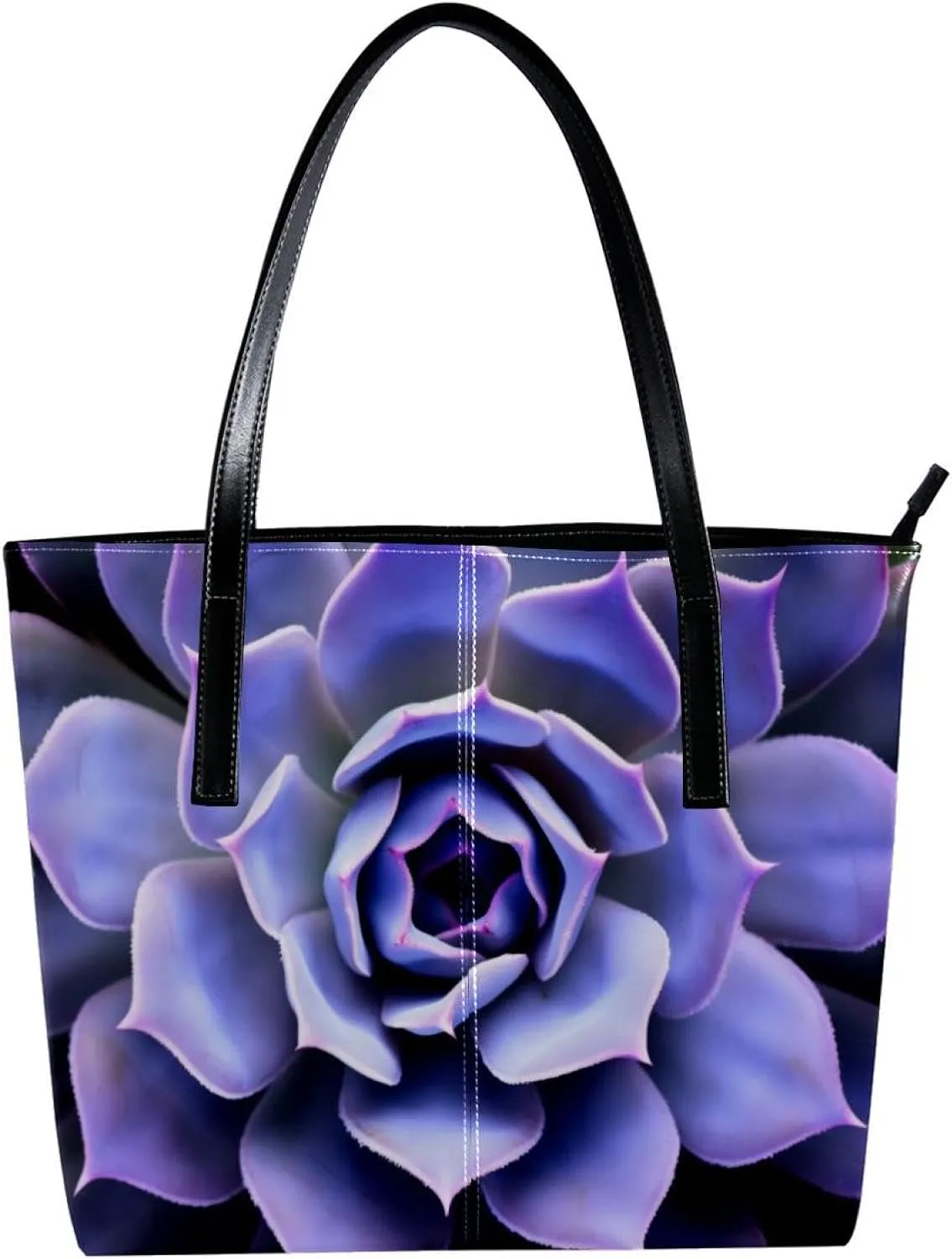 Purses for Women,Tote Bag Aesthetic,Women's Tote Handbags,Succulent Plant Purple Flower Pattern