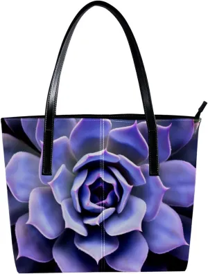 Purses for Women,Tote Bag Aesthetic,Women's Tote Handbags,Succulent Plant Purple Flower Pattern