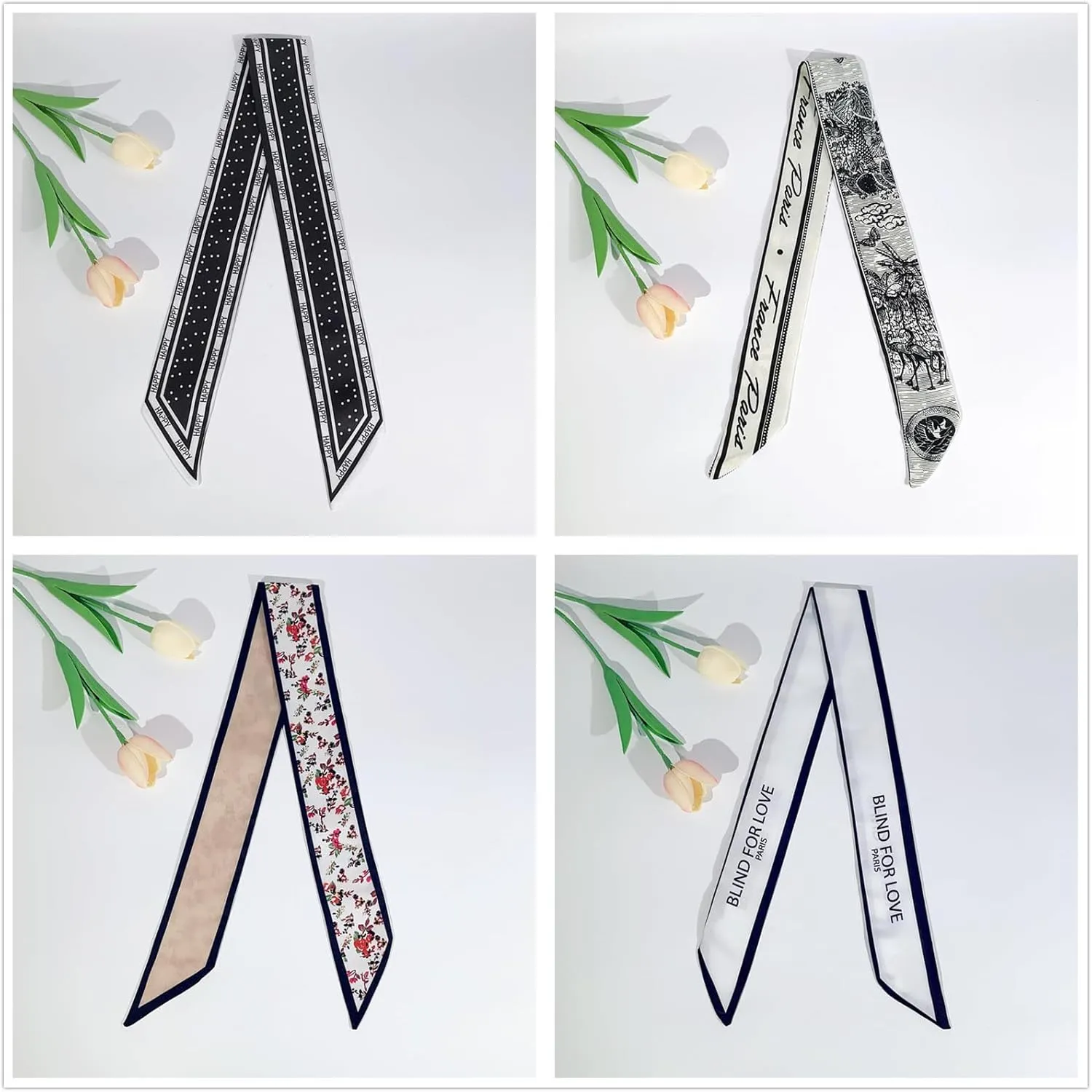 QTMY 17 Pack Purse Scarf for Bags Silk Head Scarf for Hair Handbag Women Scarfs Band Hair Neck Scarves Fashion