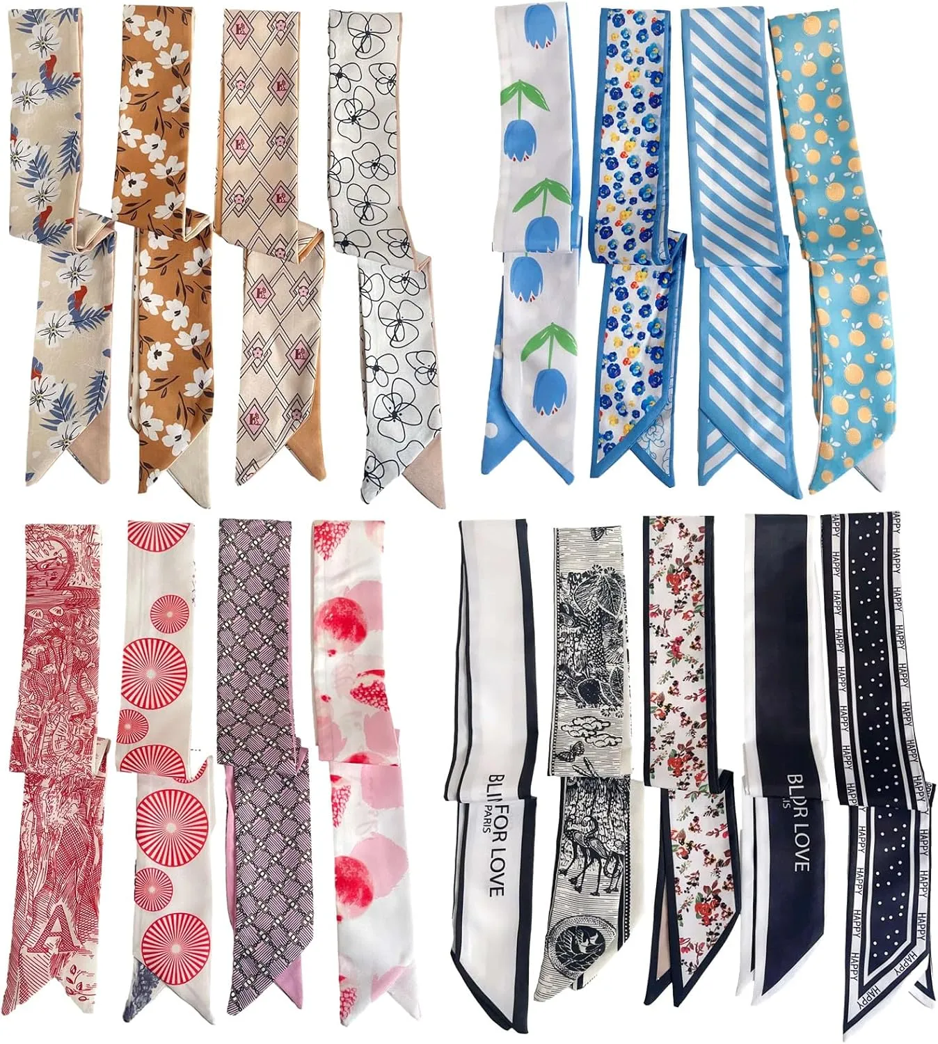 QTMY 17 Pack Purse Scarf for Bags Silk Head Scarf for Hair Handbag Women Scarfs Band Hair Neck Scarves Fashion