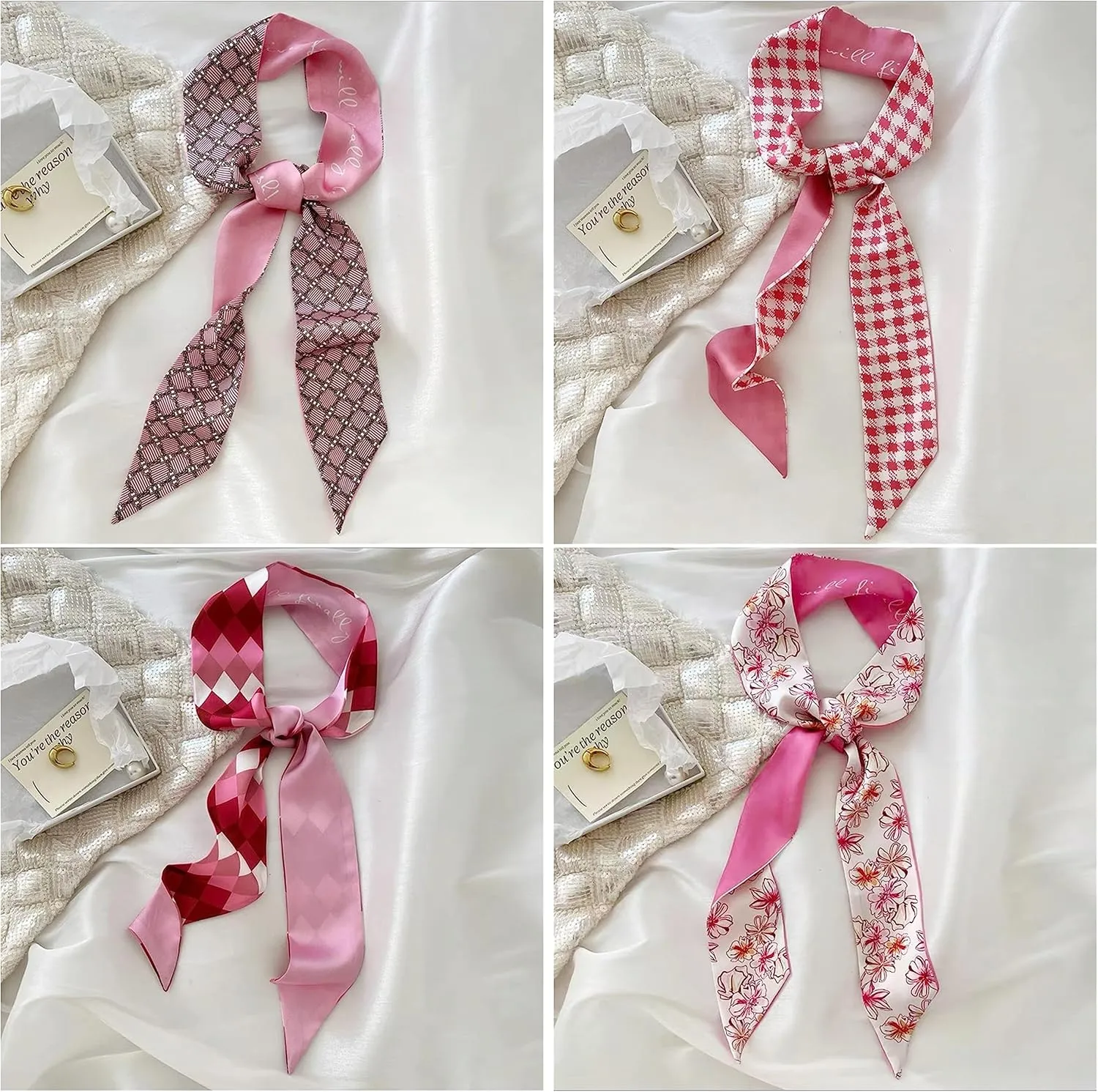 QTMY 17 Pack Purse Scarf for Bags Silk Head Scarf for Hair Handbag Women Scarfs Band Hair Neck Scarves Fashion