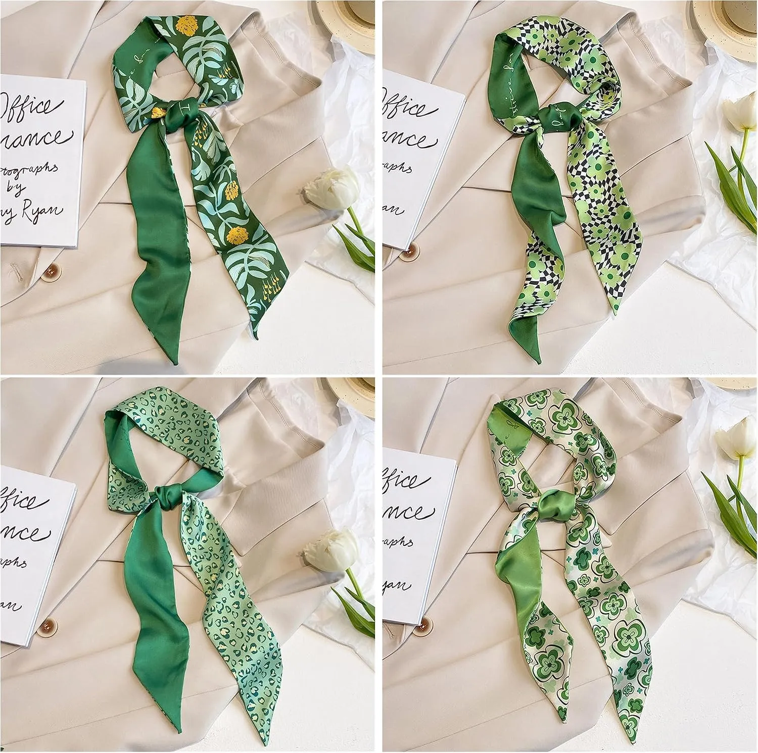 QTMY 17 Pack Purse Scarf for Bags Silk Head Scarf for Hair Handbag Women Scarfs Band Hair Neck Scarves Fashion