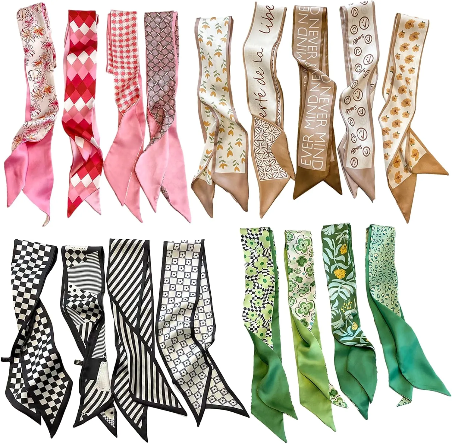 QTMY 17 Pack Purse Scarf for Bags Silk Head Scarf for Hair Handbag Women Scarfs Band Hair Neck Scarves Fashion