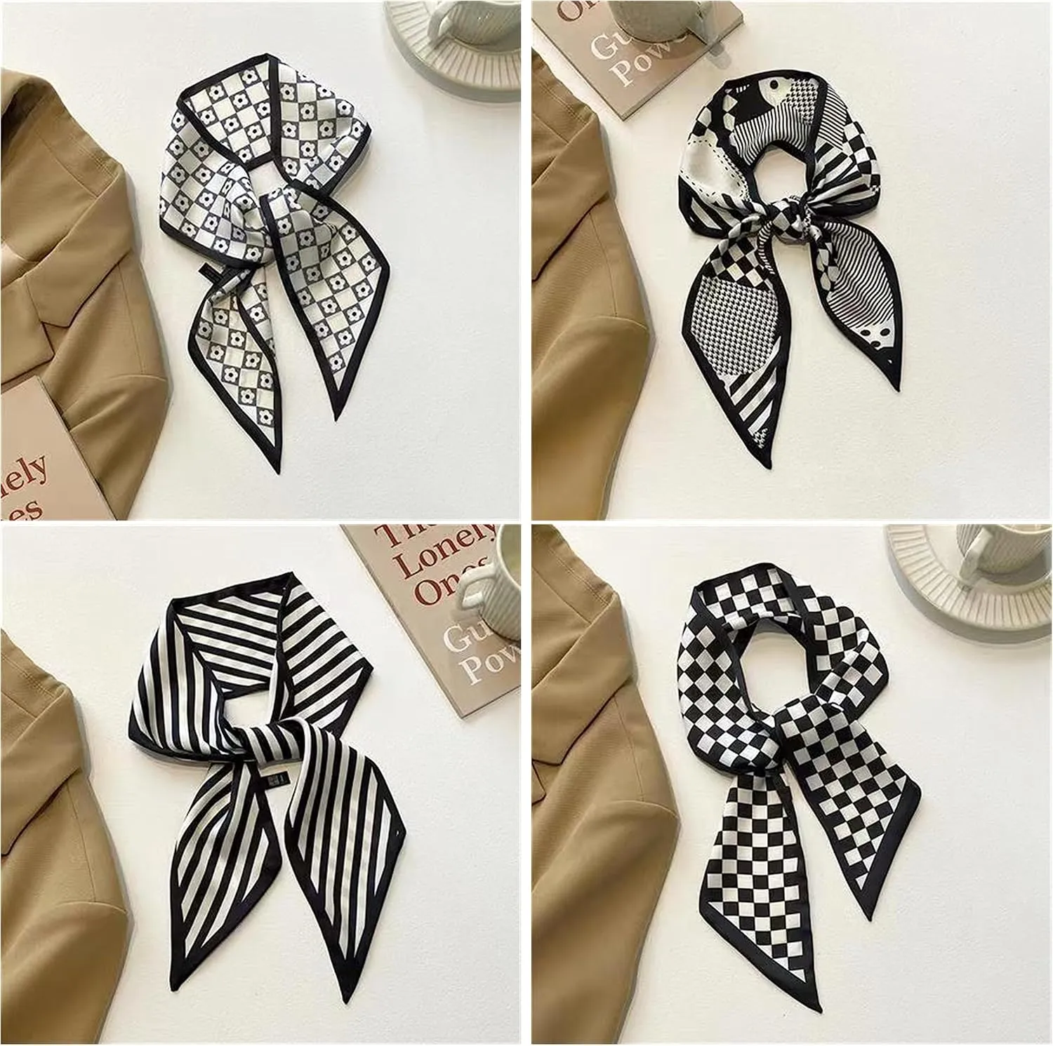 QTMY 17 Pack Purse Scarf for Bags Silk Head Scarf for Hair Handbag Women Scarfs Band Hair Neck Scarves Fashion