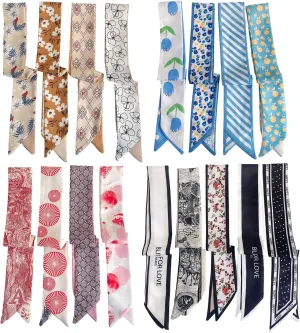 QTMY 17 Pack Purse Scarf for Bags Silk Head Scarf for Hair Handbag Women Scarfs Band Hair Neck Scarves Fashion