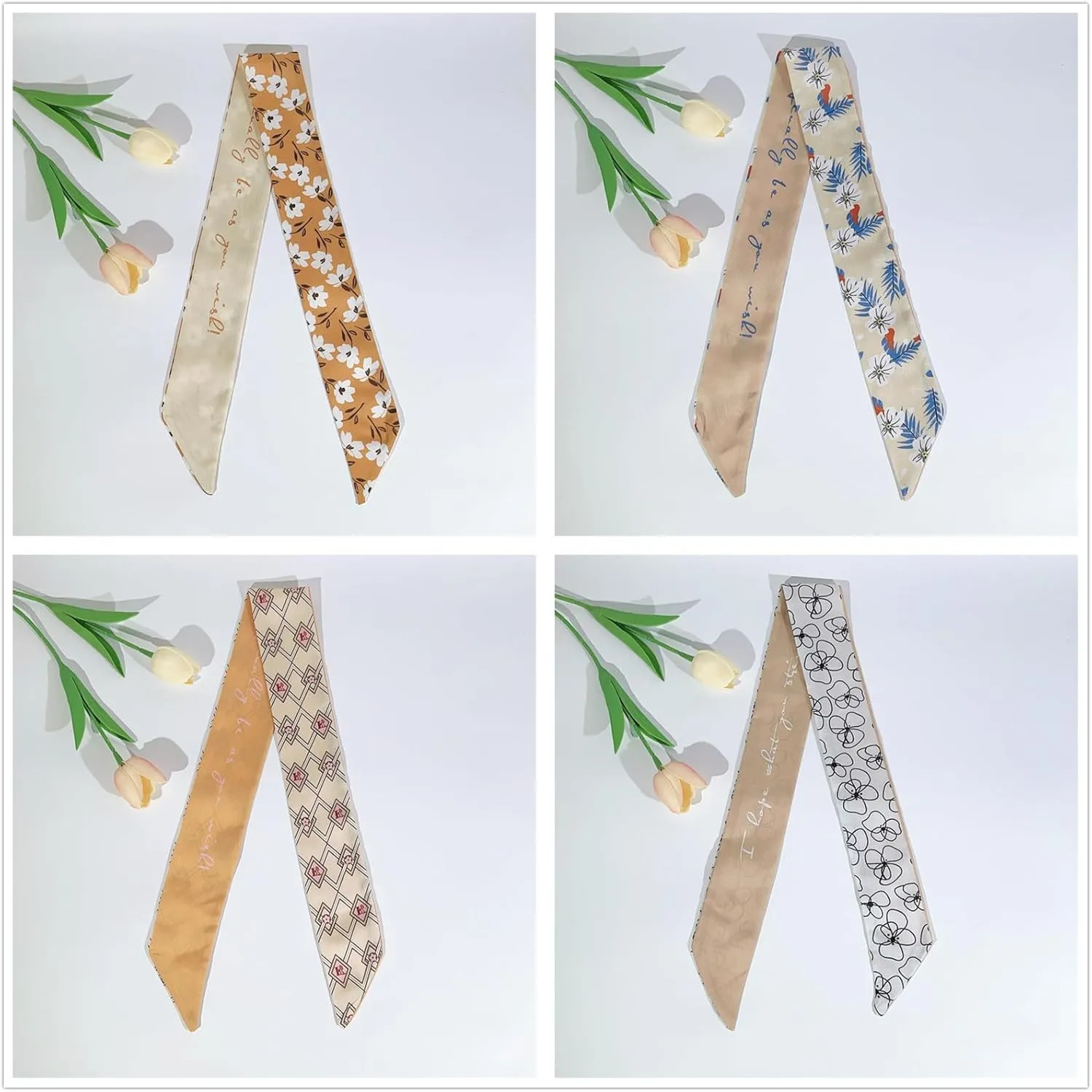 QTMY 17 Pack Purse Scarf for Bags Silk Head Scarf for Hair Handbag Women Scarfs Band Hair Neck Scarves Fashion