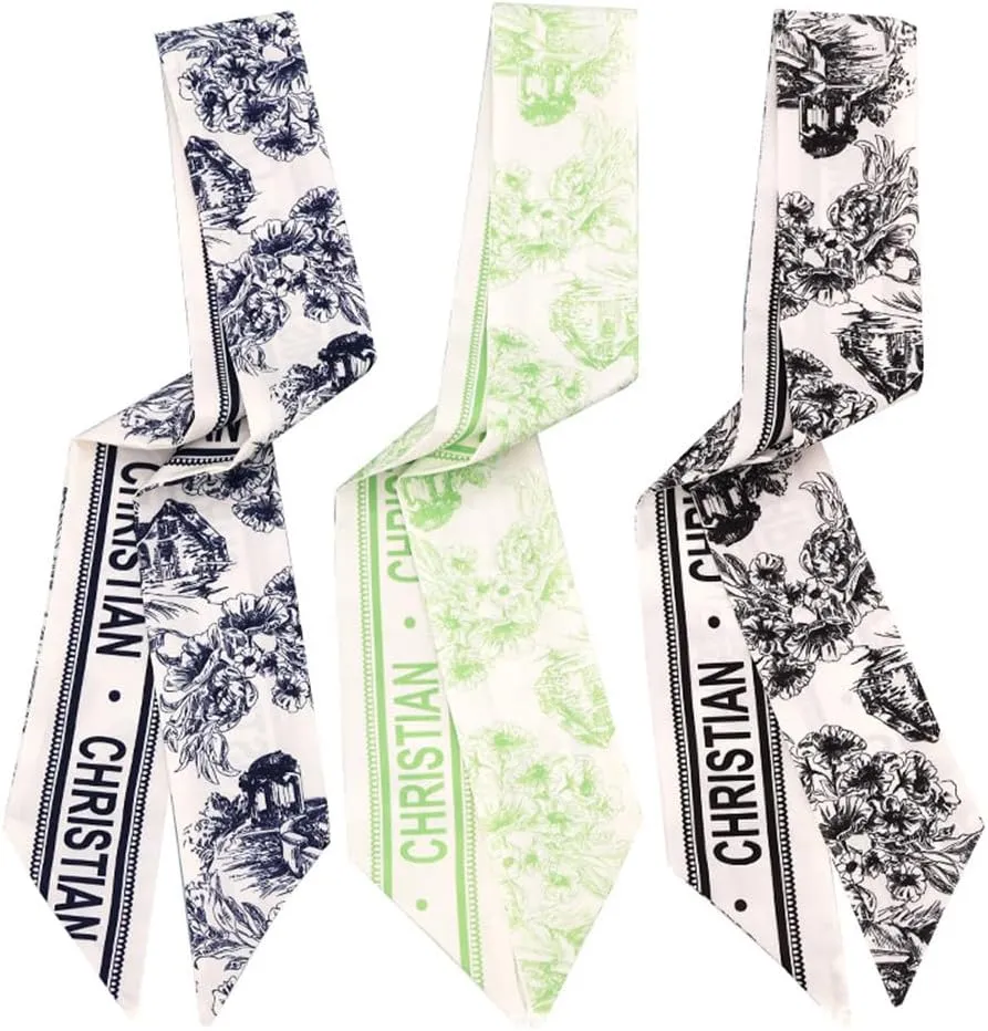 QTMY 3 Pack Purse Scarf for Bags Silk Head Scarf for Hair Handbag Women Scarfs Band Hair Neck Scarves Fashion Gifts,97