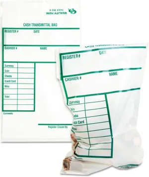 Quality Park Poly Cash Transmittal Bags, Self-Seal, Clear, 6 x 9, 100 per Pack, (45220)