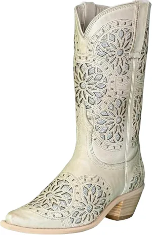 QUEEN USA TEXAS Women's Western Cowboy Pointed Toe Mid Calf Pull On Tabs Leather Boots