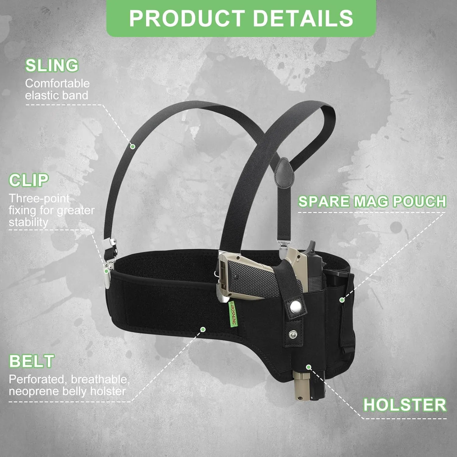 Quick Pull Shoulder Holster Belly Band Holster for Concealed Carry Men/Women Universal,Fit 9mm,Compact, Glock, Ruger LCP, LC9, Sig P365 Etc Other Similar Sized Pistols
