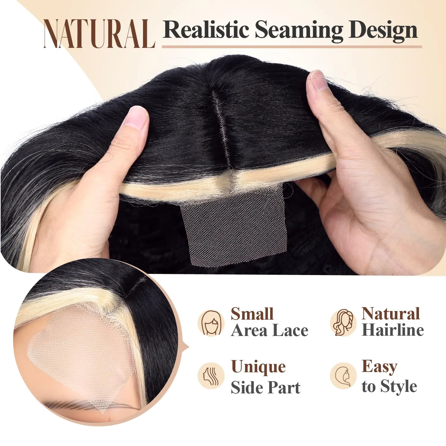 Quick Short Wavy Bob Style Wig with Side Part - Curly Wavy Body Wave, Glueless Lace Part Synthetic Wig, Shoulder Length, Black with Highlight Blonde (16 Inch)