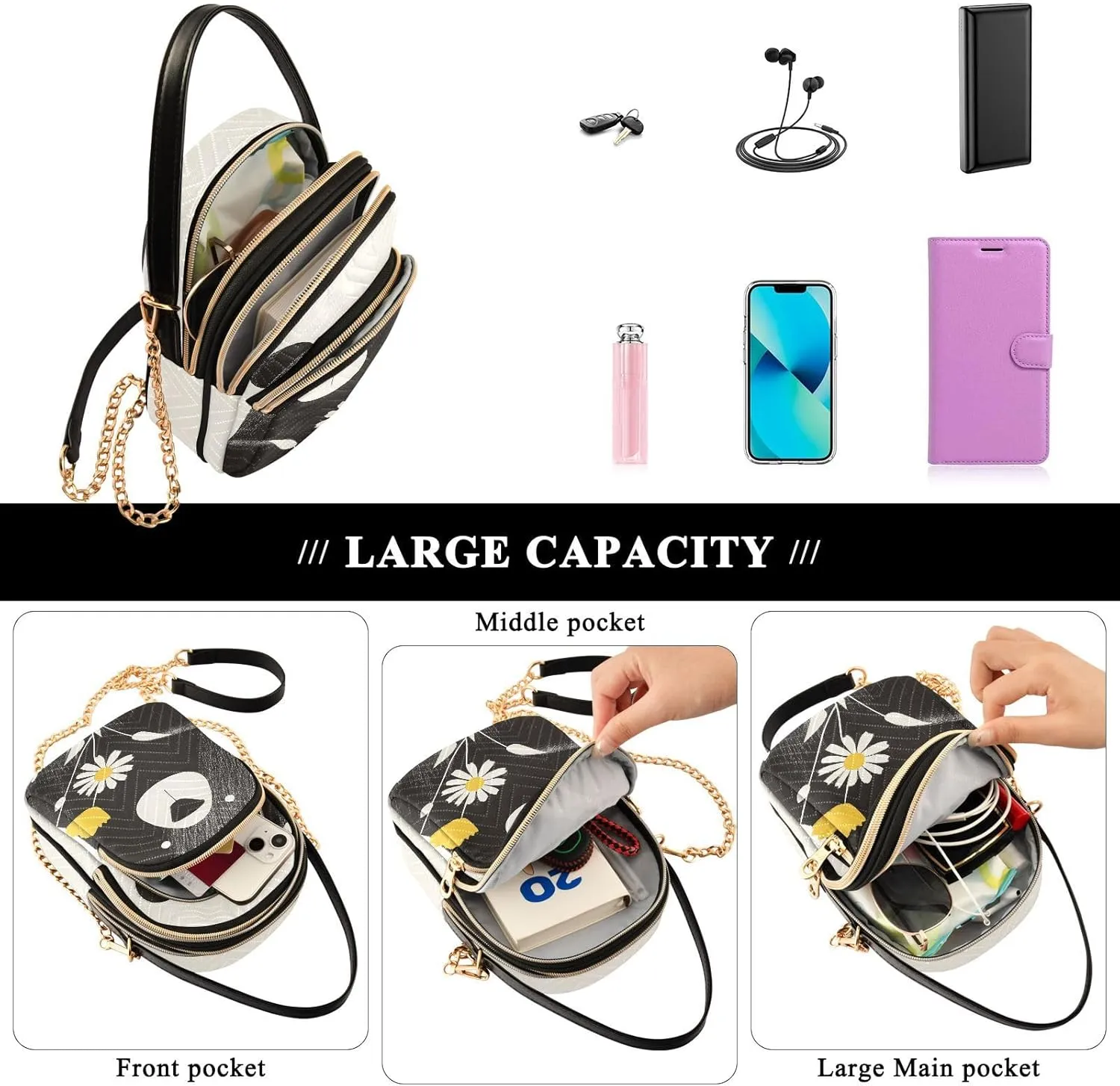 Quilted Crossbody Bags for Women Trendy, Women's Crossbody Handbags Butterfly Travel Cell Phone Purses Bags