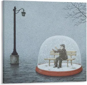 Quint Buchholz Canvas Wall Art- The Man in A Snowy World Painting On Canvas Wall Art Poster Scroll Picture Print Living Room Walls Decor Home Posters 24x24inch(60x60cm)