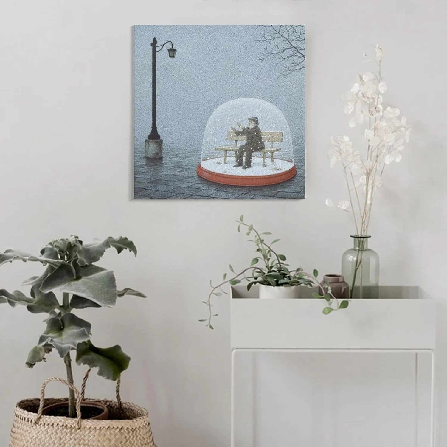 Quint Buchholz Canvas Wall Art- The Man in A Snowy World Painting On Canvas Wall Art Poster Scroll Picture Print Living Room Walls Decor Home Posters 24x24inch(60x60cm)