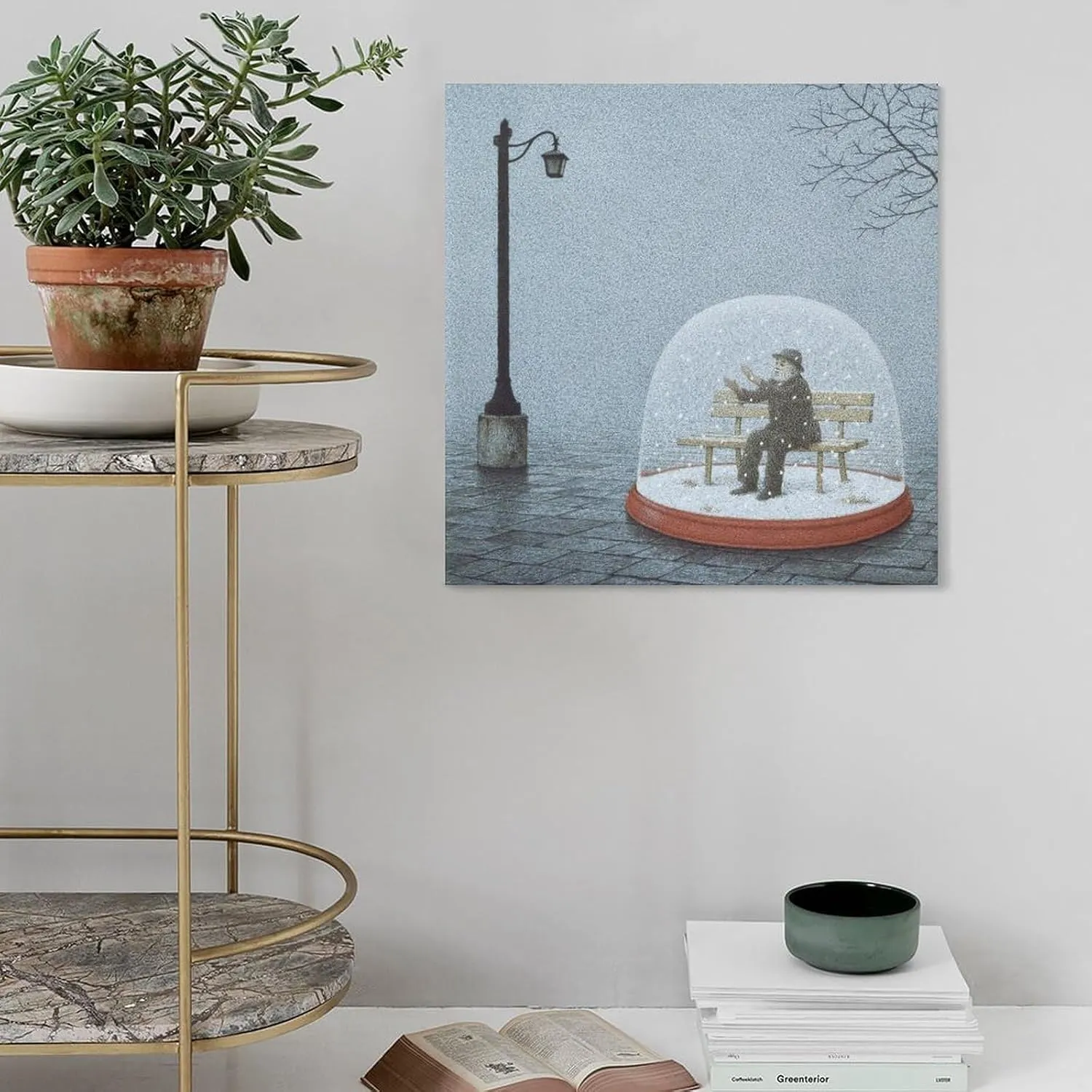 Quint Buchholz Canvas Wall Art- The Man in A Snowy World Painting On Canvas Wall Art Poster Scroll Picture Print Living Room Walls Decor Home Posters 24x24inch(60x60cm)