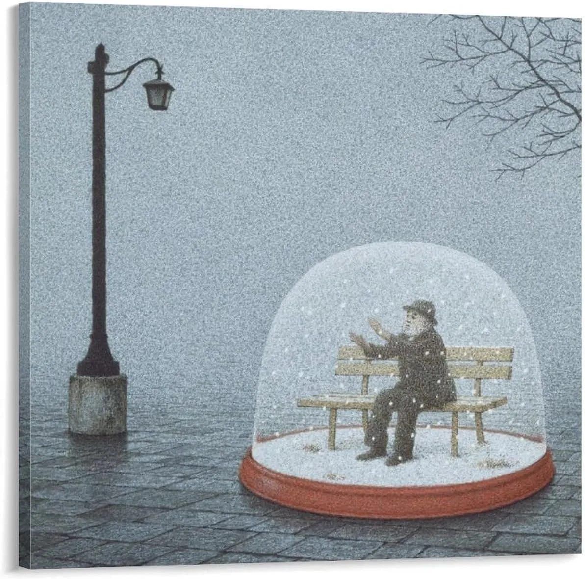Quint Buchholz Canvas Wall Art- The Man in A Snowy World Painting On Canvas Wall Art Poster Scroll Picture Print Living Room Walls Decor Home Posters 24x24inch(60x60cm)