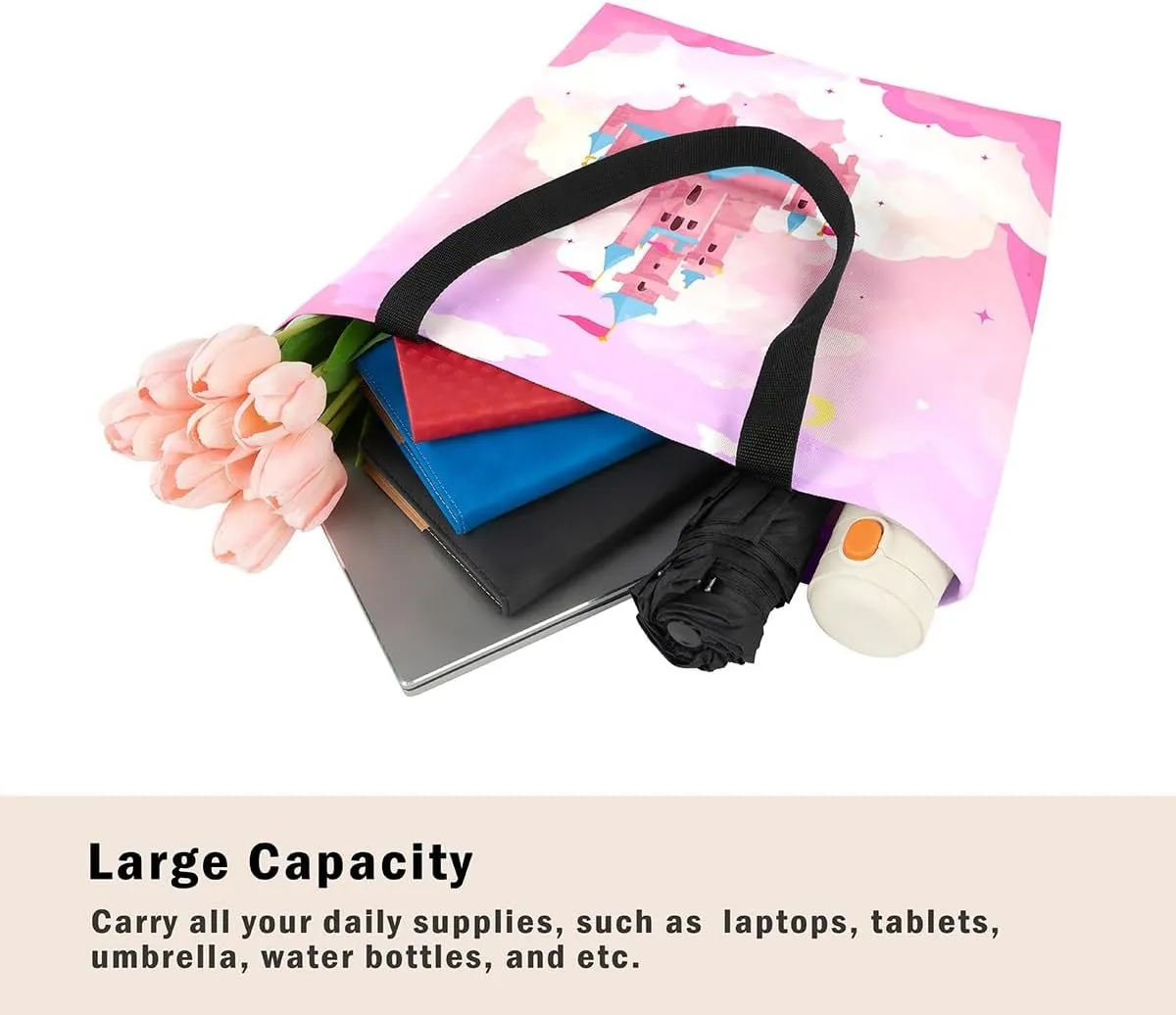 Rainbow Castle Canvas Tote Bag Castle Dreamy Themed Canvas Bags