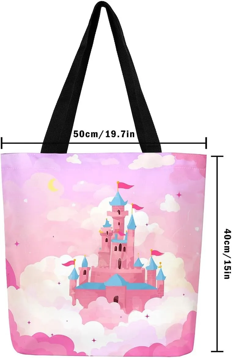 Rainbow Castle Canvas Tote Bag Castle Dreamy Themed Canvas Bags