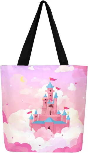 Rainbow Castle Canvas Tote Bag Castle Dreamy Themed Canvas Bags