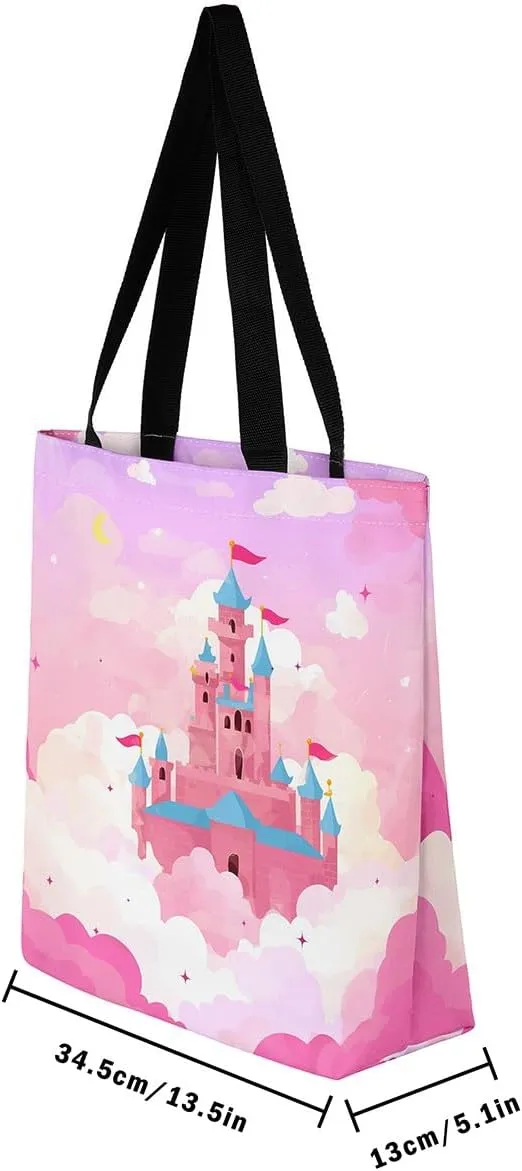 Rainbow Castle Canvas Tote Bag Castle Dreamy Themed Canvas Bags