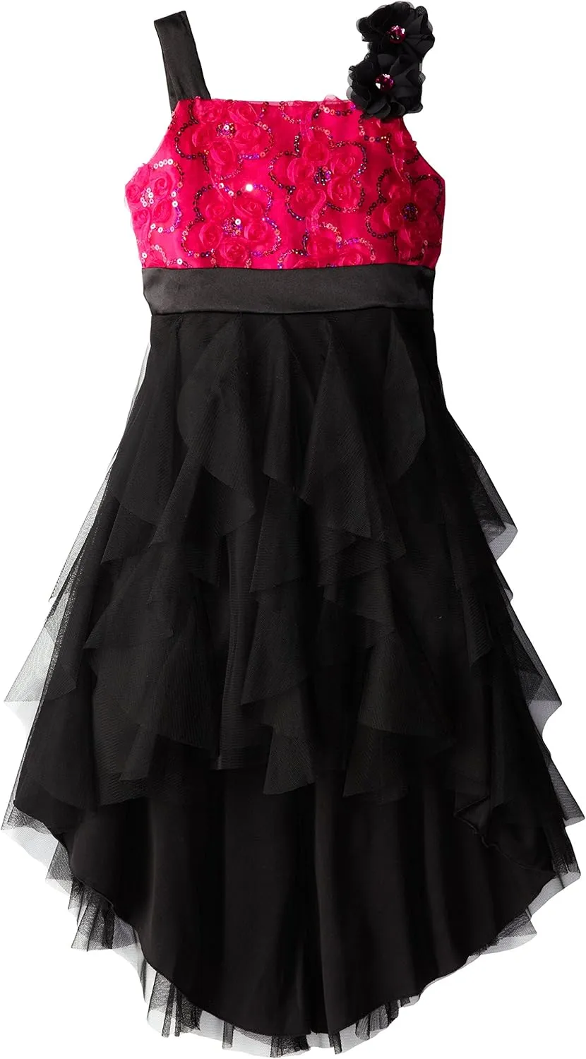Rare Editions Big Girls' High-Low Dress with Corsage Shoulder