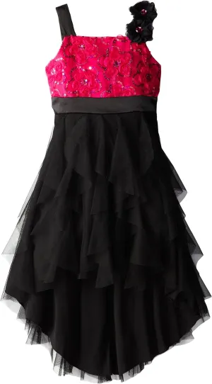 Rare Editions Big Girls' High-Low Dress with Corsage Shoulder