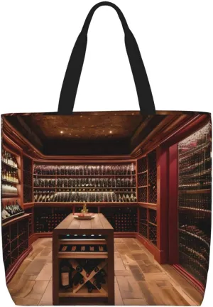 Red Wine Cellar Print Casual Shoulder Bag Handbag Outdoors Holiday Weekender Travel Shopping