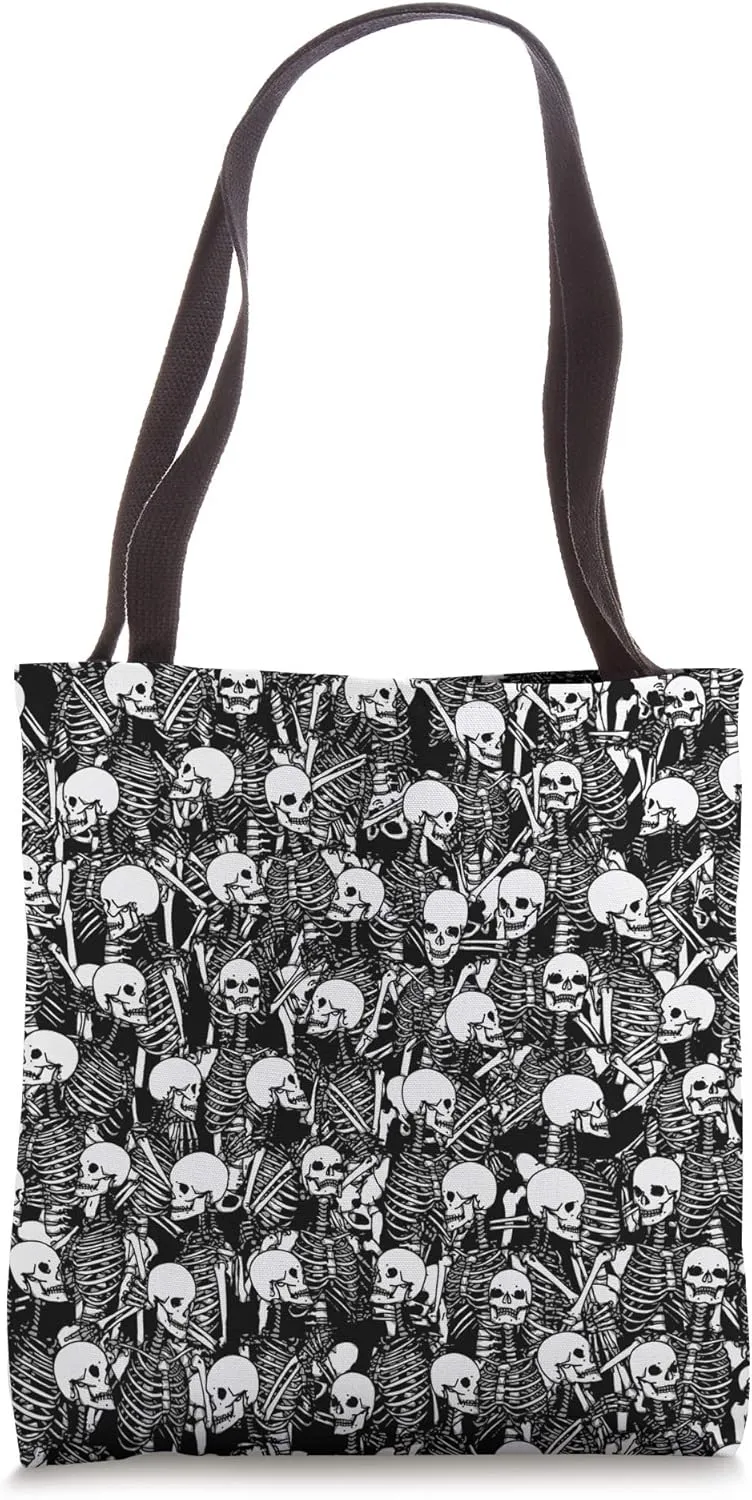 Restless Audience Gothic Skeleton Halloween Horror Pattern Tote Bag