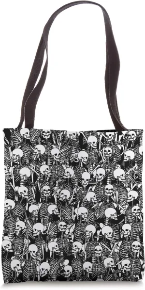 Restless Audience Gothic Skeleton Halloween Horror Pattern Tote Bag