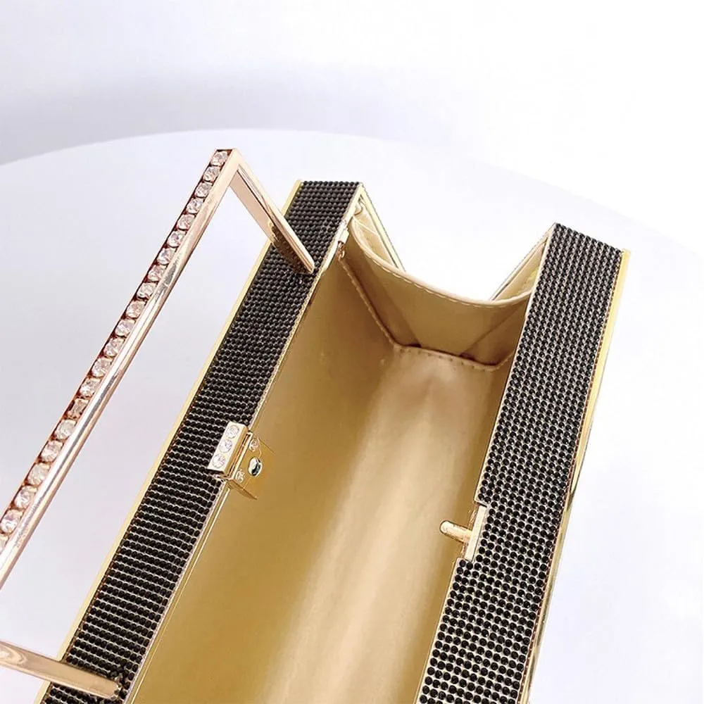 Retro Shoulder Handbag Unique Purse Bride Purse Rhinestone Clutch Purses for Women Bling Purse Diamond Purse Radio Black