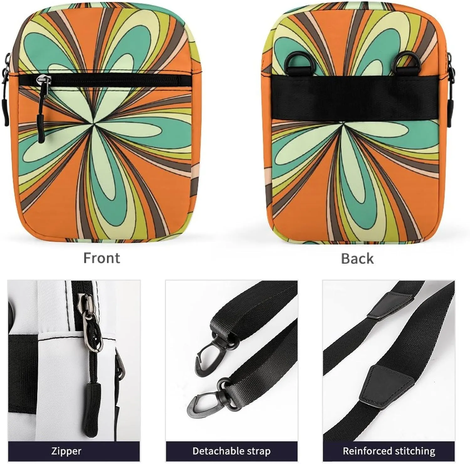 Retro Spring Hippie Flower Power Light Crossbody Bag Small Shoulder Bag Waterproof, Lightweight And Convenient
