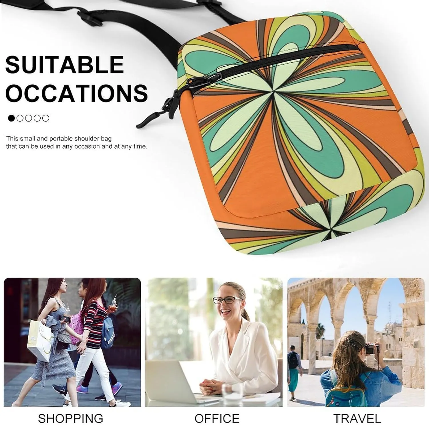 Retro Spring Hippie Flower Power Light Crossbody Bag Small Shoulder Bag Waterproof, Lightweight And Convenient