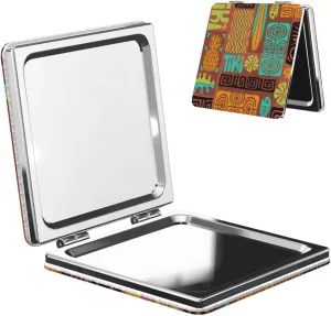 Retro Tiki Fish Flower Women Mini Cosmetic Mirror Folding Portable Pocket Makeup Mirror