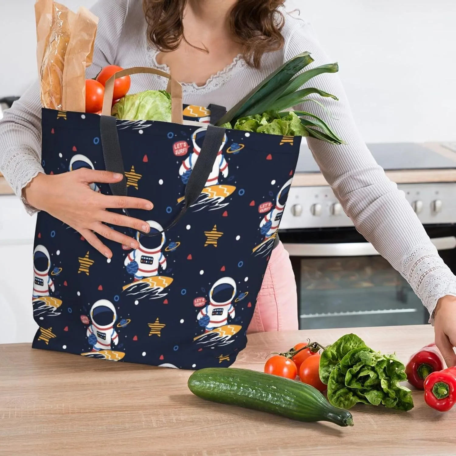 Reusable Grocery bags Big Capacity Shopping Bag Canvas Shoulder Tote Handbag for Women Girls